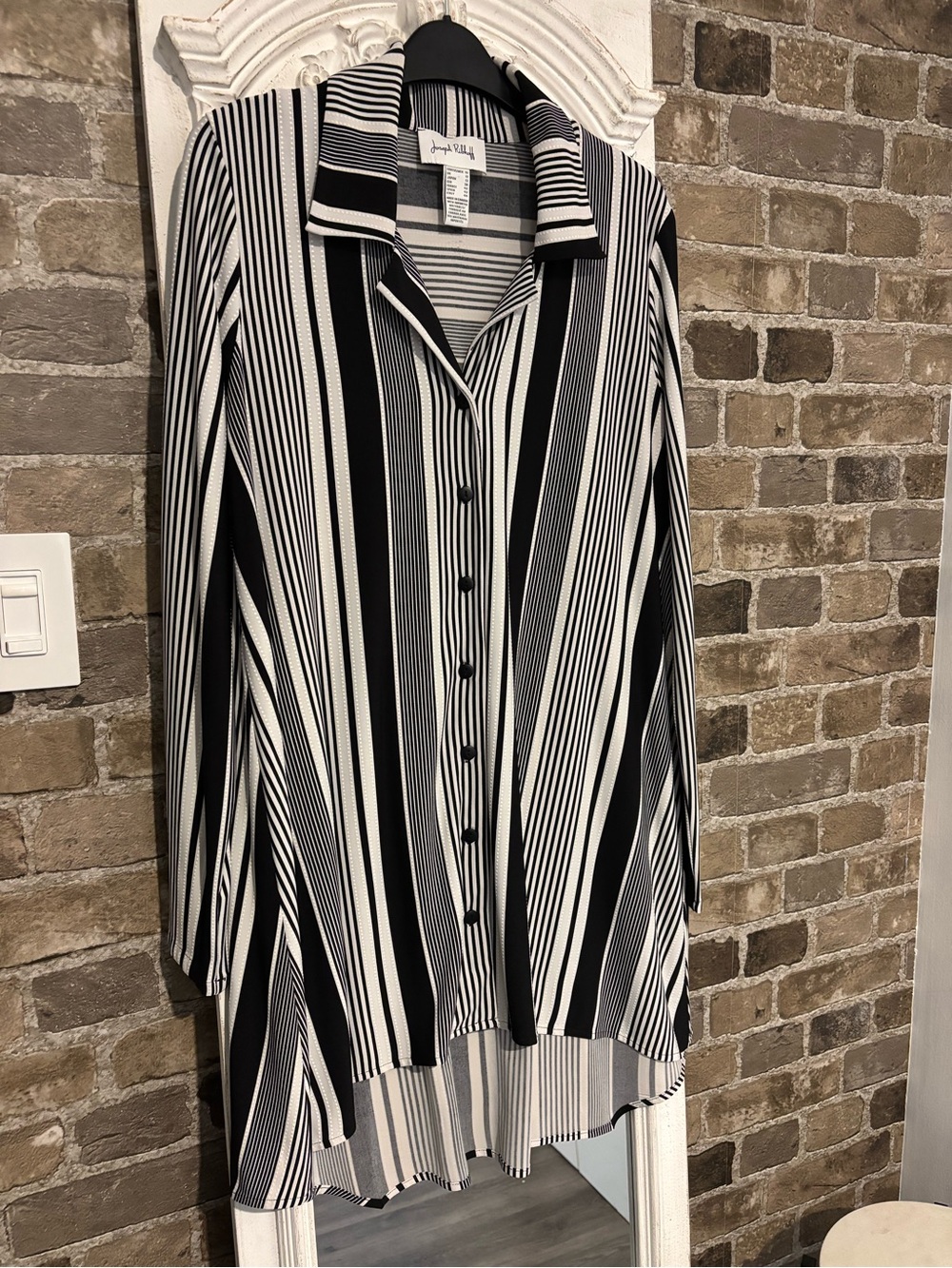 Joseph Ribkoff Black & White Vertical Stripe Button-Down Shirt
